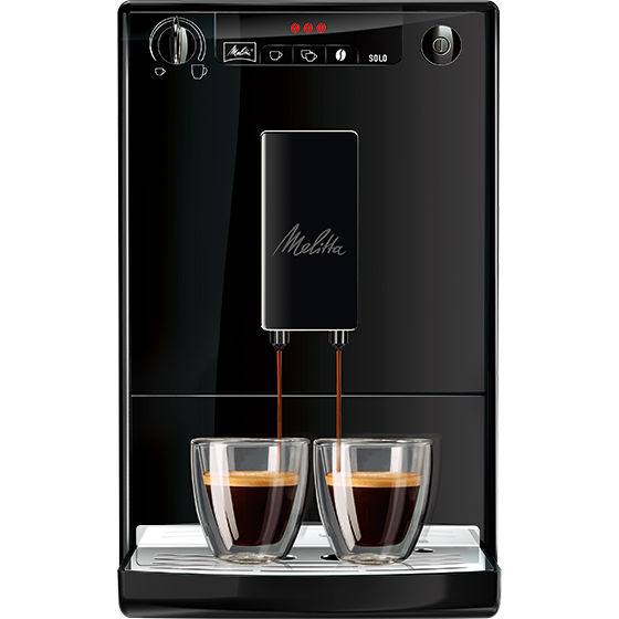 Melitta® Kaffeevollautomat Melitta Solo Pure Black E950 222 6774131 – Studio front view of minimalist Solo® Pure Black model